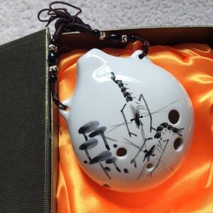 NWOT Hand-Painted Ceramic Ocarina Flute with Shrimp Design in Gift Box